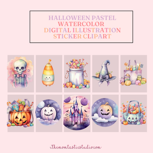 Halloween Pastel Watercolor Cliparts – High-Quality PNG - Transparent Background - Commercial Use