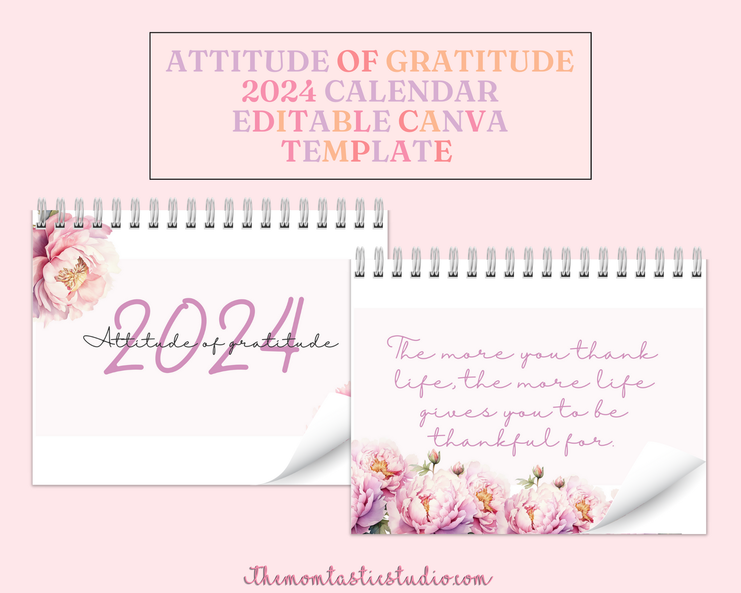 2024 Template | Attitude of Gratitude Calendar Printable | Canva Editable | Commercial Use