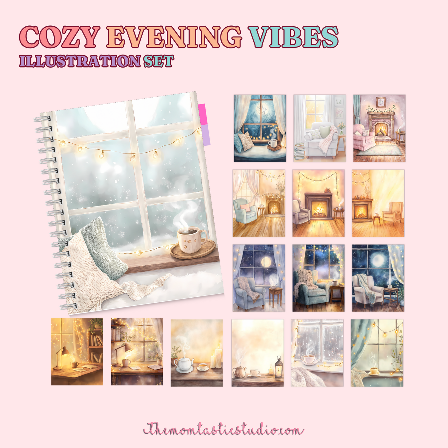 Cozy Evening Vibes Illustration Set - 300 DPI – Instant Download – Commercial Use