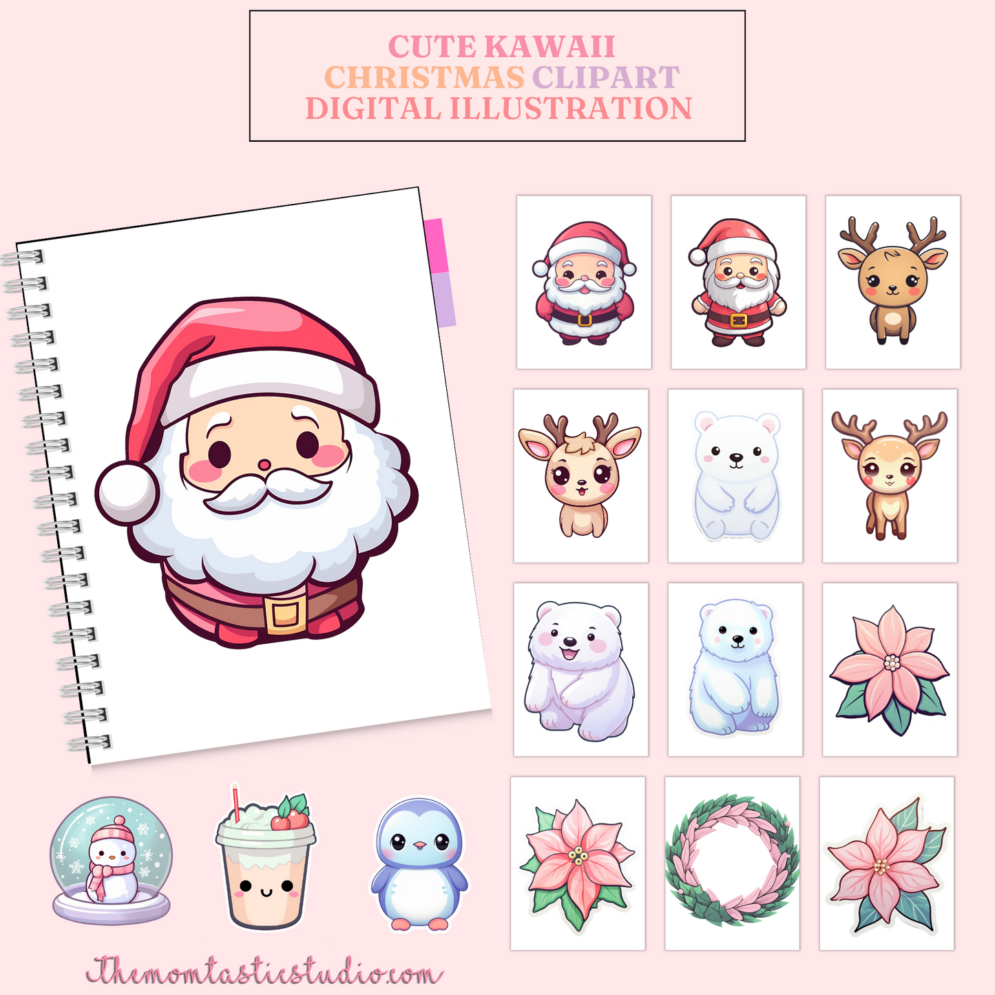 Cute Kawaii Christmas Cliparts – High-Quality PNG - Transparent Background - Commercial Use