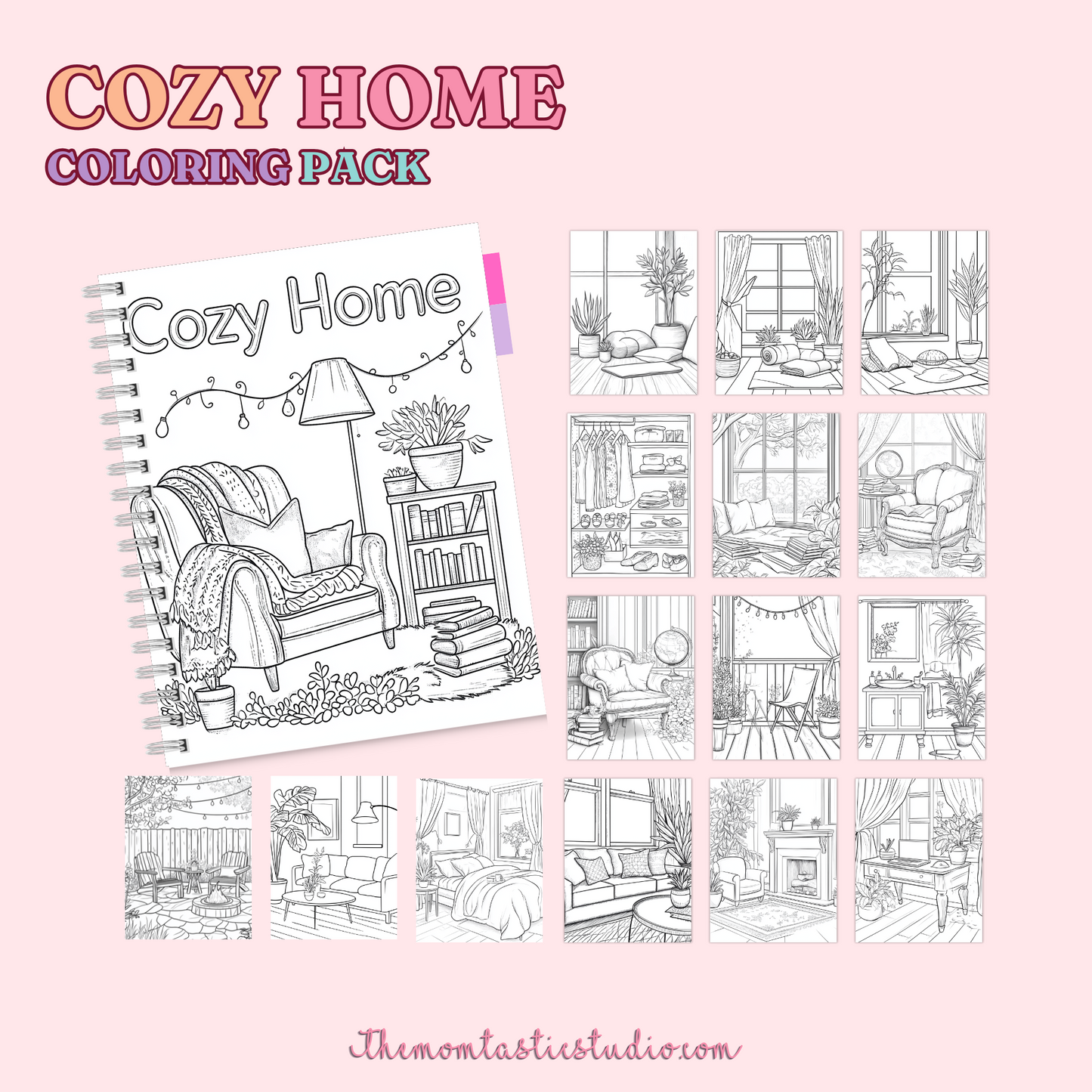 Cozy Home Coloring Pack – Digital Template –  Commercial Use