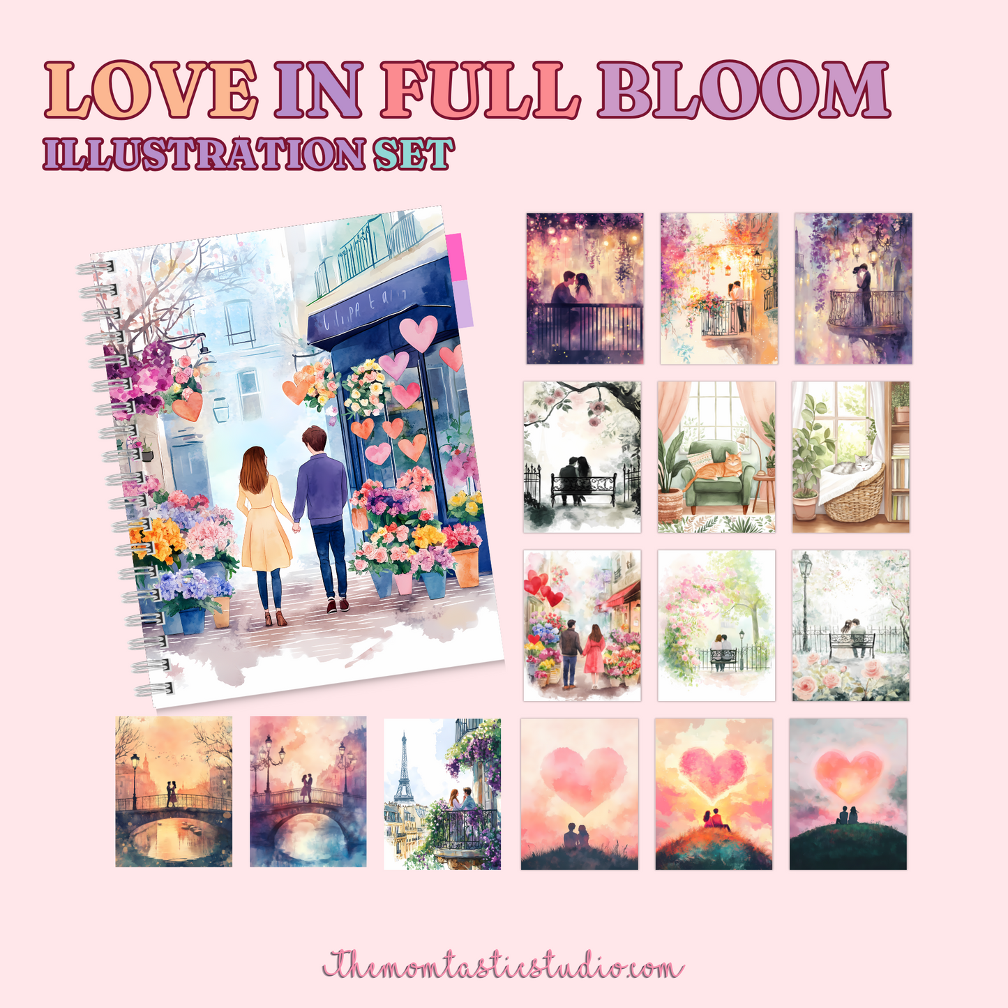 Love in Full Bloom Illustration Set - 300 DPI – Instant Download – Commercial Use