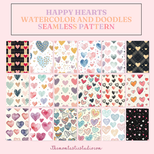 Happy Hearts Seamless Pattern | Cardstocks | Gift Wrappers | Digital Paper | Commercial Use