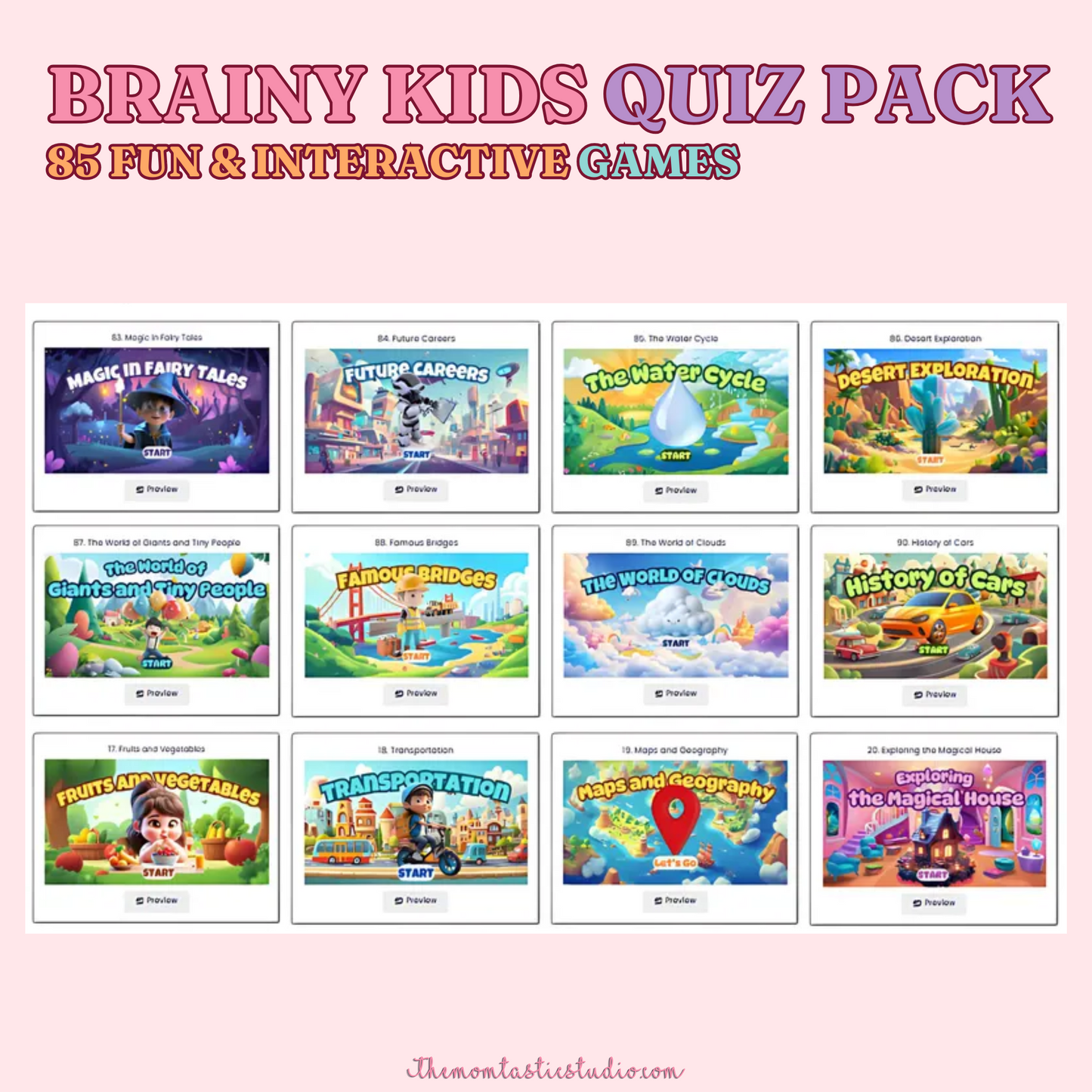 Brainy Kids Quiz Pack Canva Templates – Instant Download – PLR (Rights to Resell)