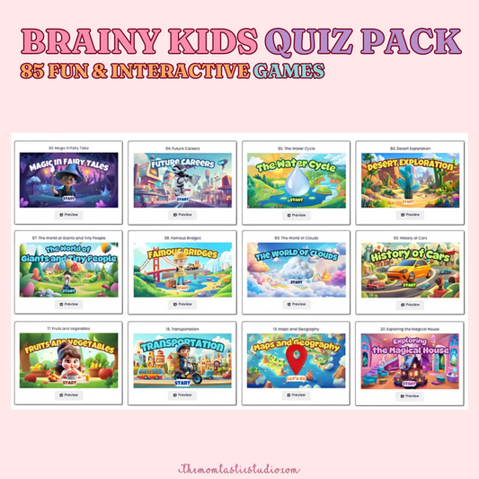 Brainy Kids Quiz Pack Canva Templates – Instant Download – PLR (Rights to Resell)