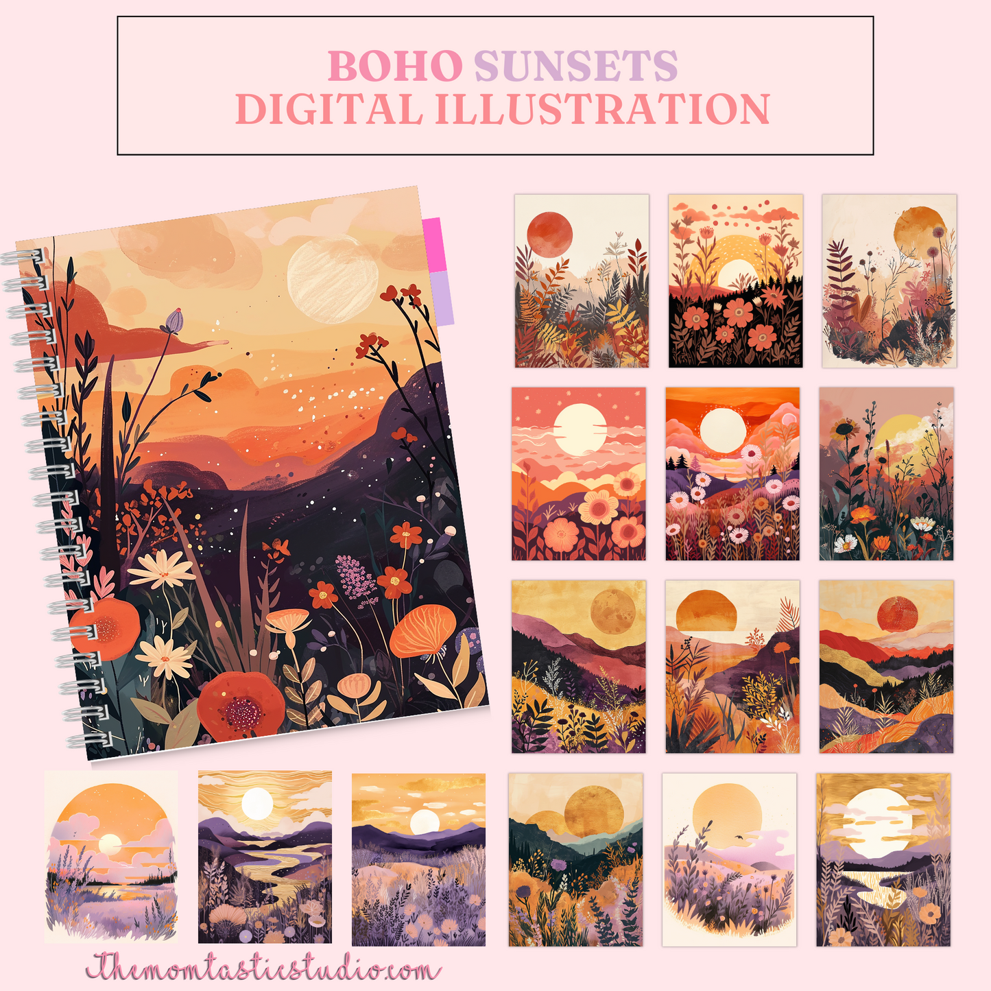 Boho Sunsets Digital Illustration 300DPI – Instant Download – Commercial Use