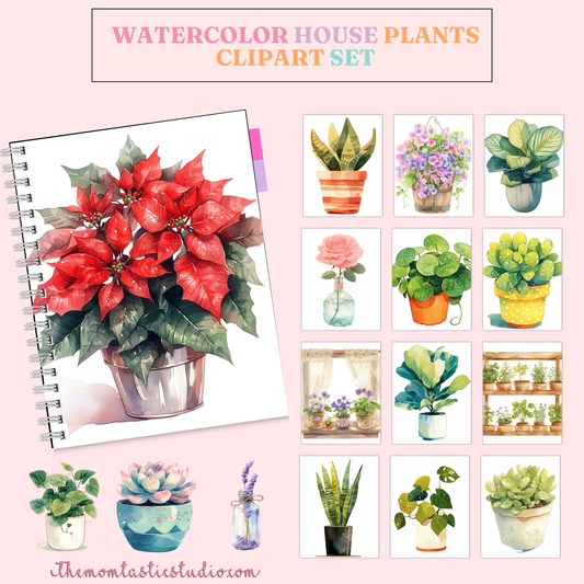 Watercolor House Plants – Clipart Set - Planner Sticker - High-Quality PNG - Transparent Background - Commercial Use