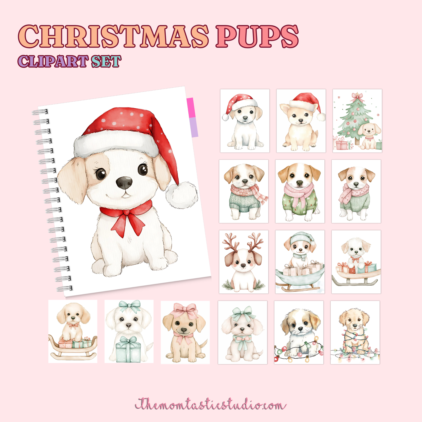 Christmas Pups Clipart Set - 300 DPI – Instant Download – Commercial Use (Transparent Files)