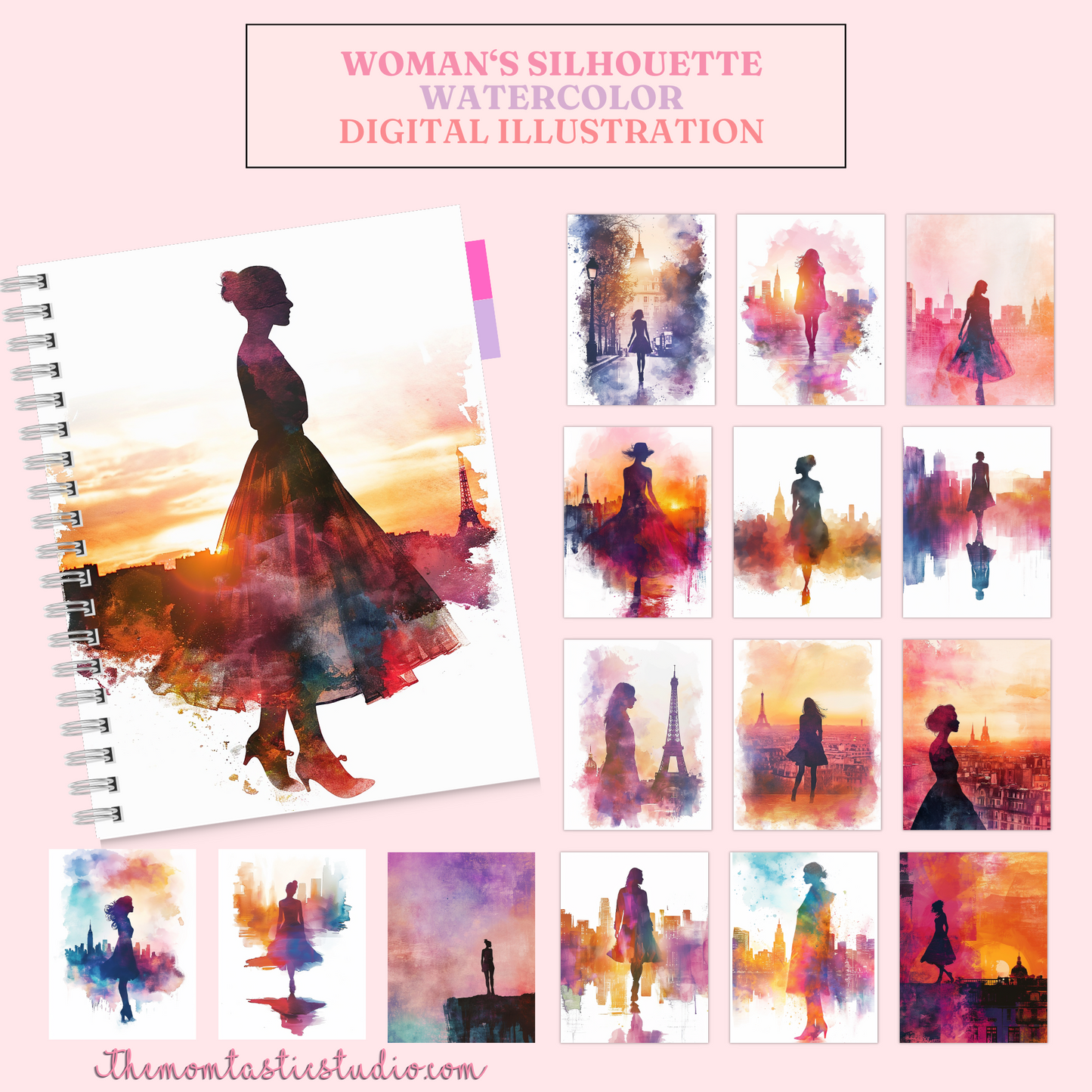 Woman Silhouette - Watercolor Digital Illustration 300DPI – Instant Download – Commercial Use