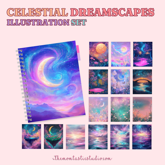 Celestial Dreamscapes Illustration Set - 300 DPI – Instant Download – Commercial Use