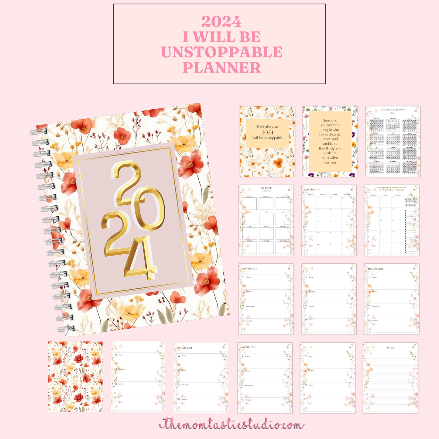 2024 I Will Be Unstoppable Planner - Weekly Spread - Monthly View - PDF File