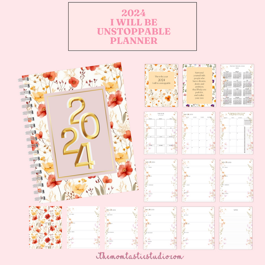 2024 I Will Be Unstoppable Planner - Weekly Spread - Monthly View - PDF File