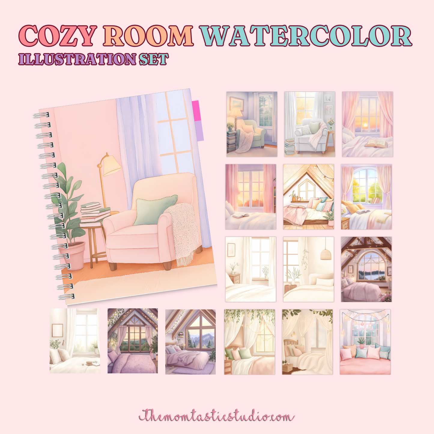 Cozy Room Watercolor Illustration Set - 300 DPI – Instant Download – Commercial Use