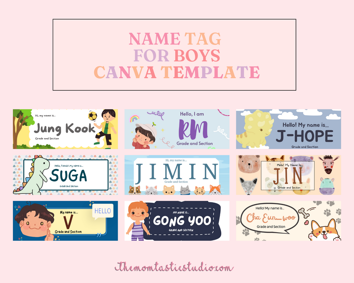 Name Tag for Boys Instant Download Canva Editable Commercial Use