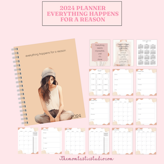 2024 Planner - Everything Happens for a Reason - Weekly Spread - Monthly View - PDF File