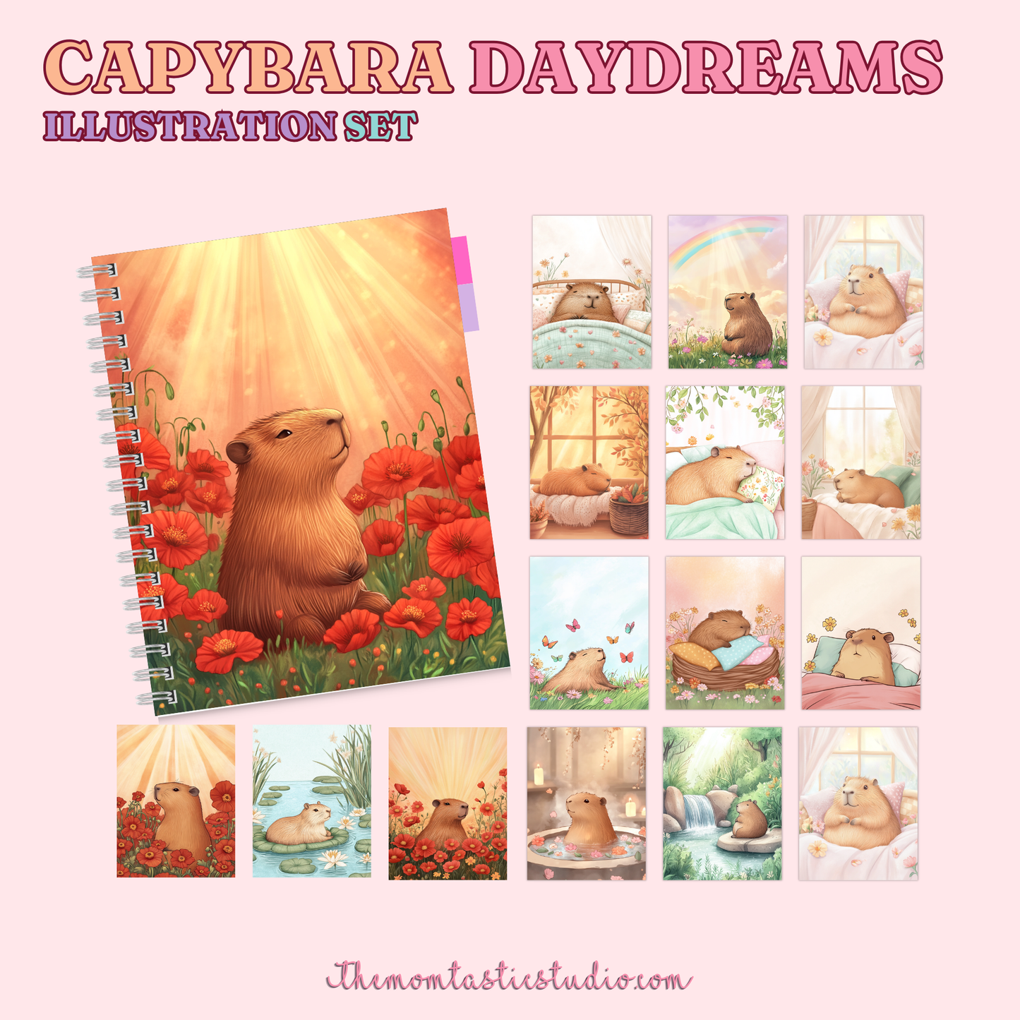 Capybara Daydreams Illustration Set - 300 DPI – Instant Download – Commercial Use