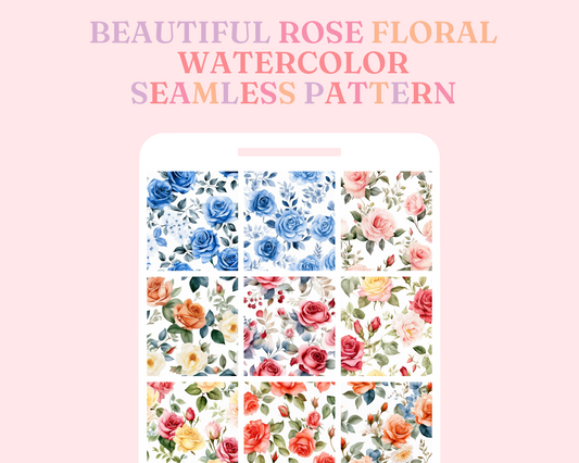Rose Floral Watercolor Seamless Pattern, Watercolor Pattern for Commercial Use