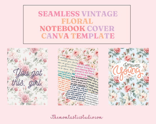 Vintage Floral Notebook Cover Canva Template - 16 Pages - Commercial Use