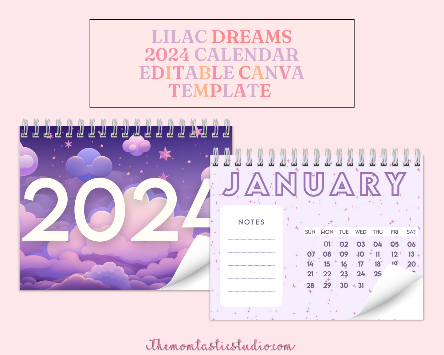 2024 Template | Lilac Dreams Calendar Printable | Canva Editable | Commercial Use