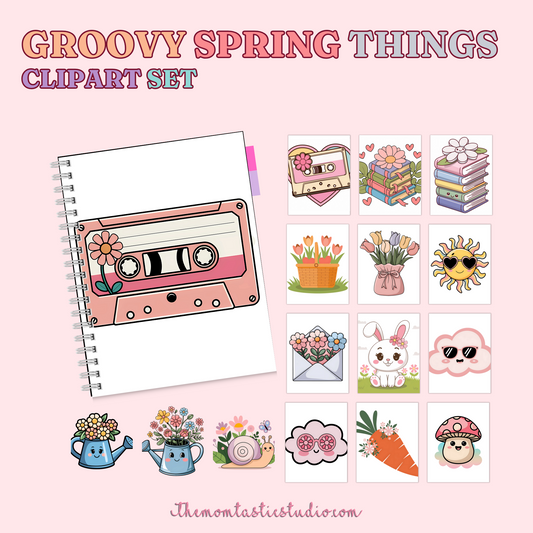 Groovy Spring Things Clipart Set – Instant Download – 300 DPI - Commercial Use (Transparent PNG)