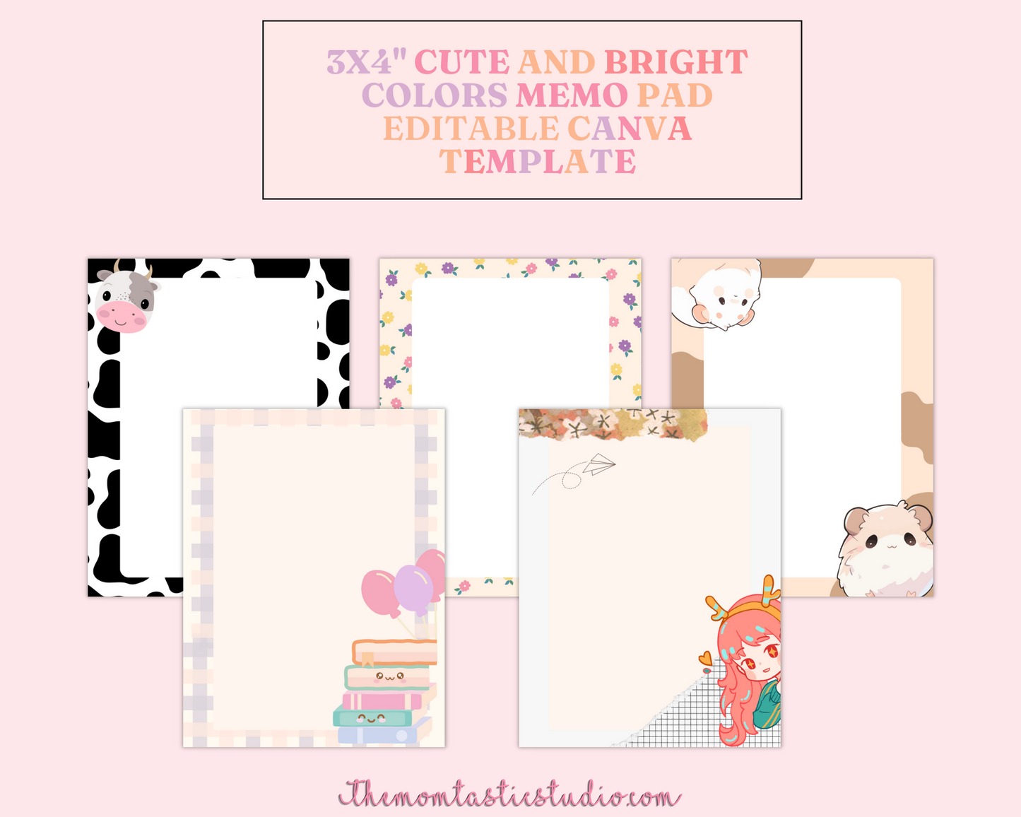 Cute and Bright Colors (3x4") Notepad Canva Template - 30 Pages - Commercial Use