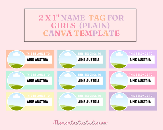 Printable Name Tag Labels for Girls – Instant Download – Canva Editable - Commercial Use