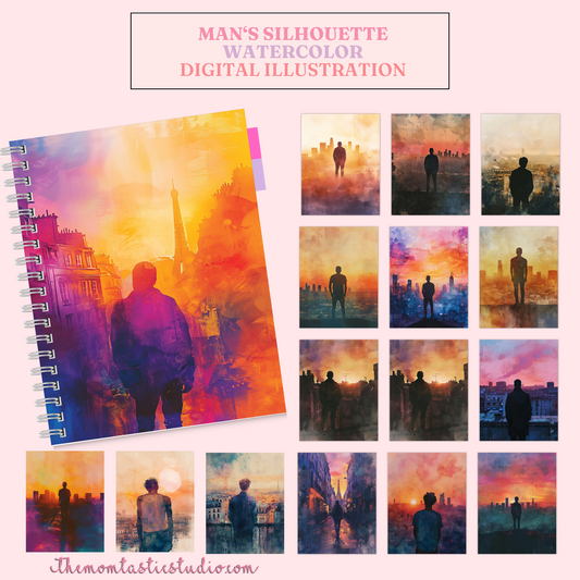 Man Silhouette - Watercolor Digital Illustration 300DPI – Instant Download – Commercial Use