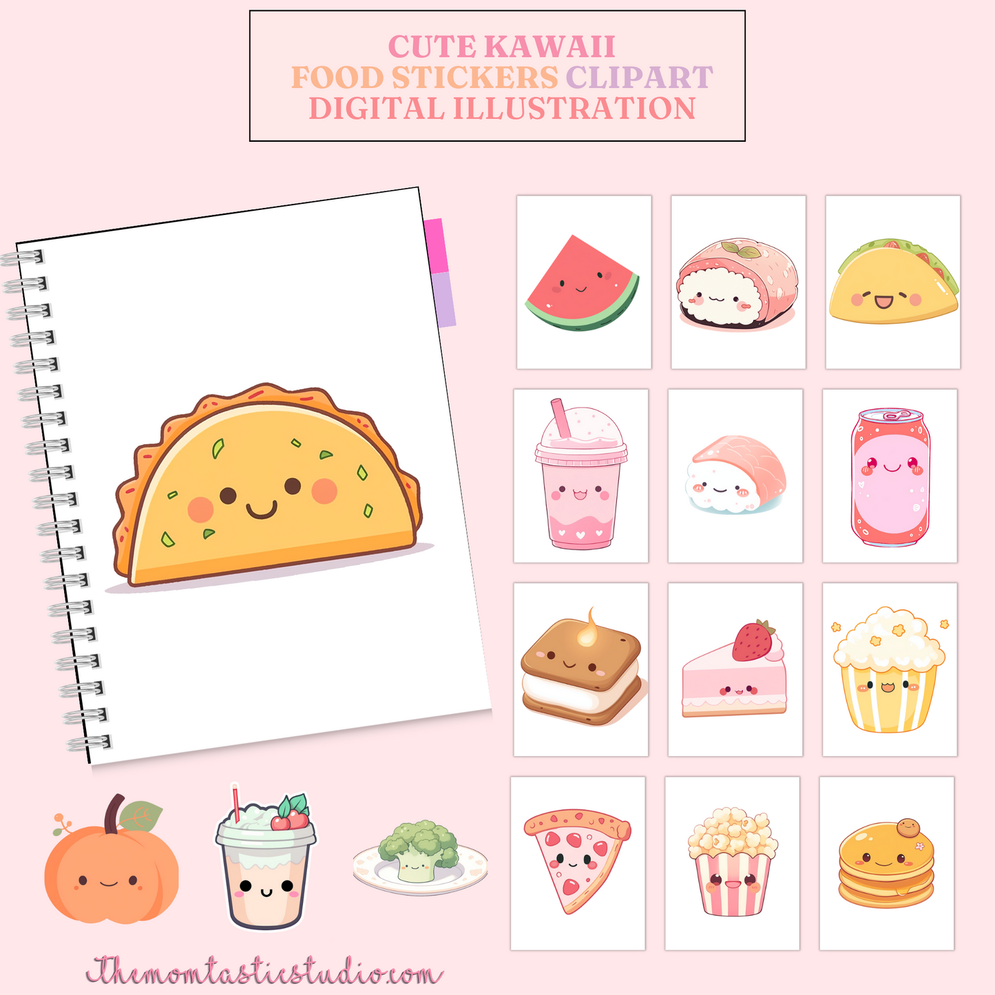 Kawaii Food Sticker Cliparts – High-Quality PNG - Transparent Background - Commercial Use