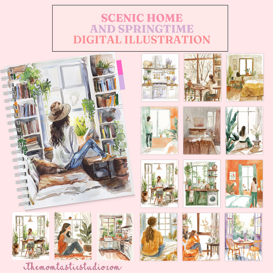Scenic Home and Springtime Digital Illustration 300DPI – Instant Download – Commercial Use
