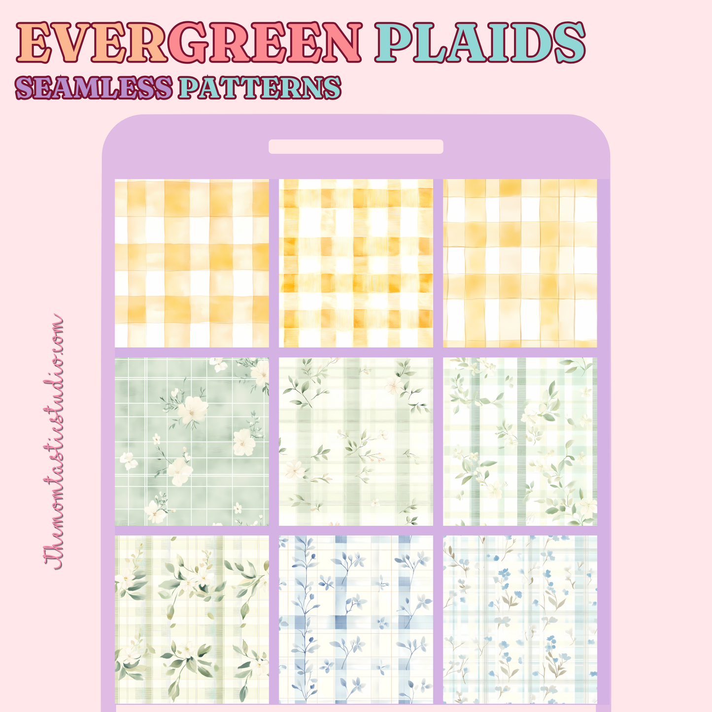 Evergreen Plaids Seamless Patterns for Commercial Use, Digital Paper - 300 DPI