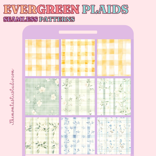 Evergreen Plaids Seamless Patterns for Commercial Use, Digital Paper - 300 DPI