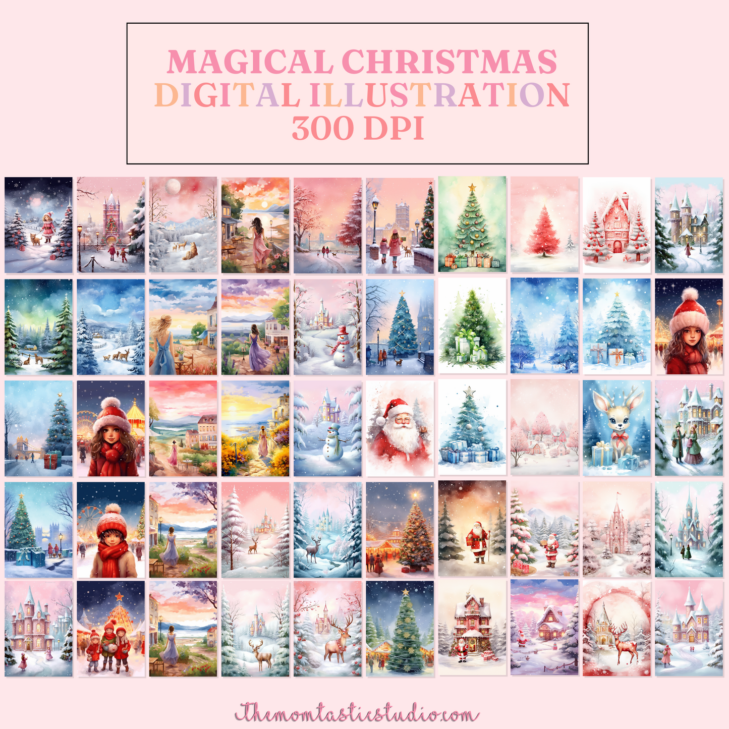 Magical Christmas - Watercolor Digital Illustration - 300 DPI - Commercial Use - Instant Download