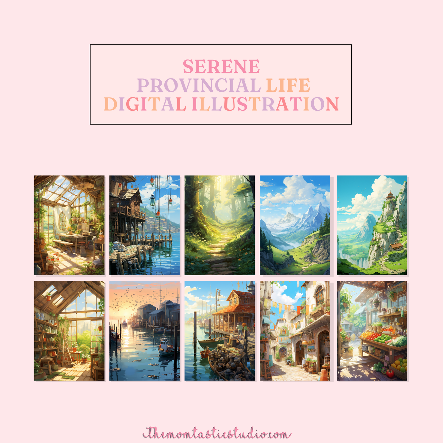 Serene Provincial Life Digital Illustration 300DPI – Instant Download – Commercial Use