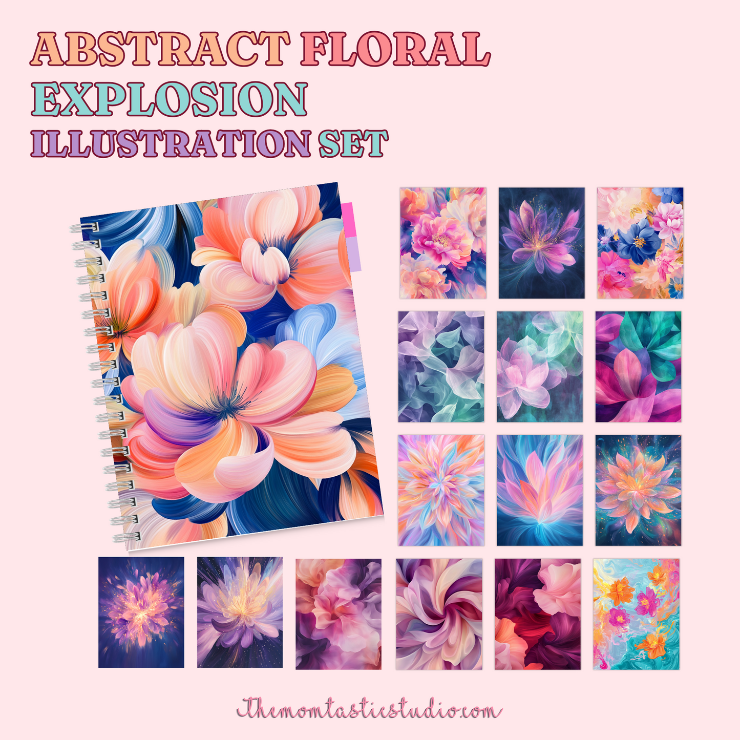 Abstract Floral Explosion Illustration Set - 300 DPI – Instant Download – Commercial Use