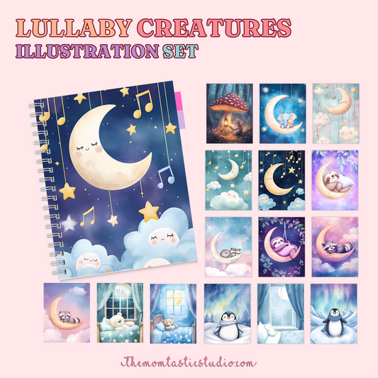 Lullaby Creatures Illustration Set - 300 DPI – Instant Download – Commercial Use