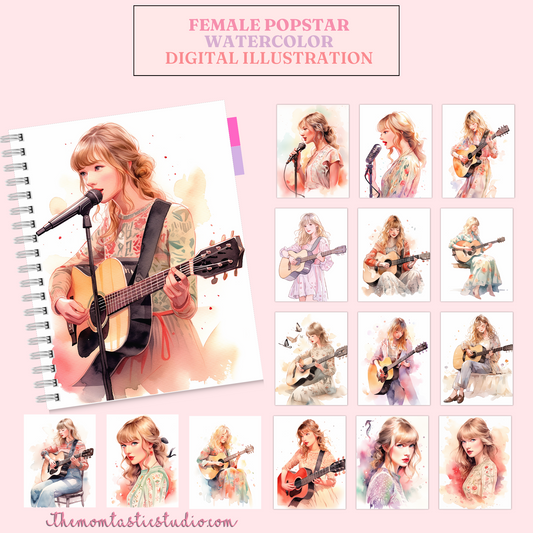 Female Popstar Digital Illustration 300DPI – Instant Download – Commercial Use