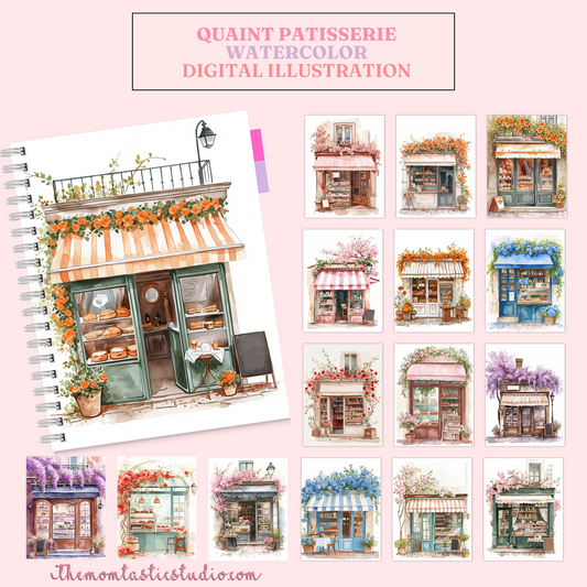 Quaint Patisserie Watercolor Digital Illustration 300DPI – Instant Download – Commercial Use