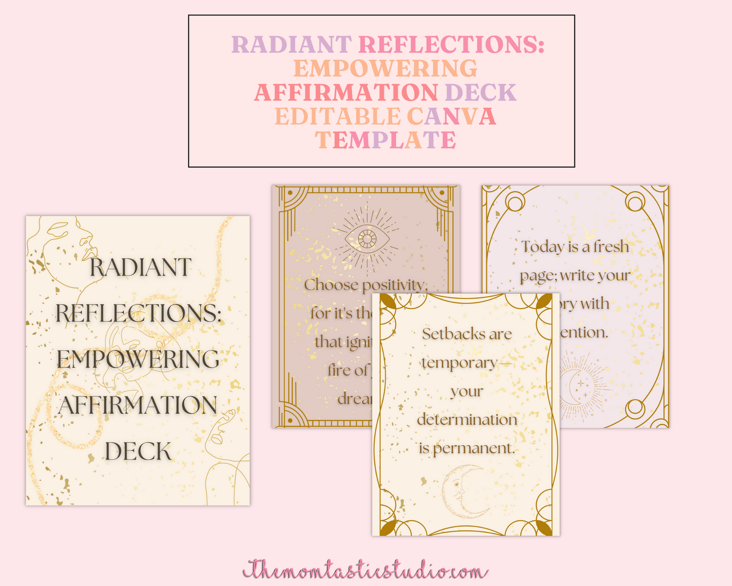 Radiant Reflections: Empowering Affirmation Deck Editable | Canva Template | Commercial Use