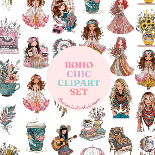 Boho Chic – Clipart Set - Planner Sticker - High-Quality PNG - Transparent Background - Commercial Use