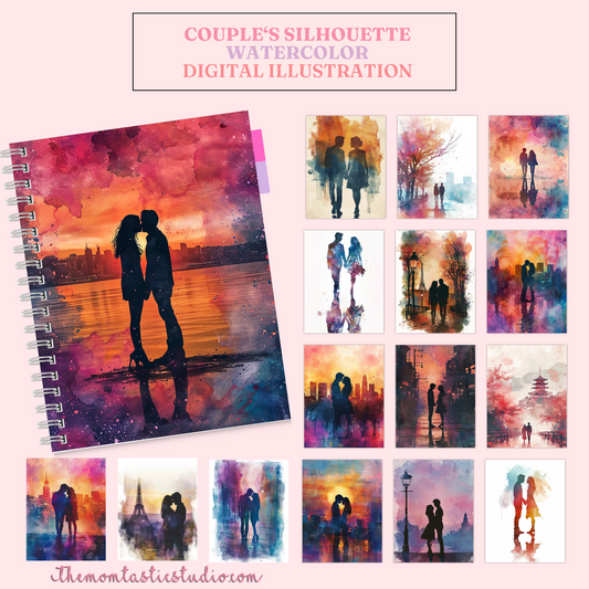 Couple Silhouette - Watercolor Digital Illustration 300DPI – Instant Download – Commercial Use