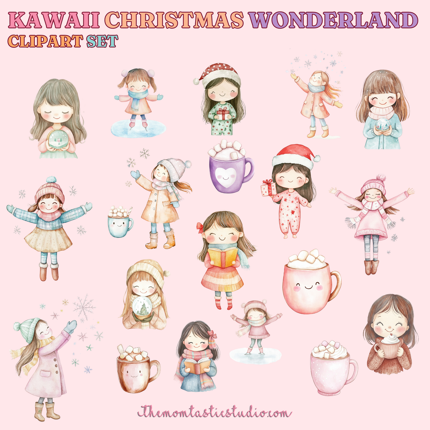 Kawaii Christmas Wonderland Clipart Set - 300 DPI – Instant Download – Commercial Use (Transparent Files)