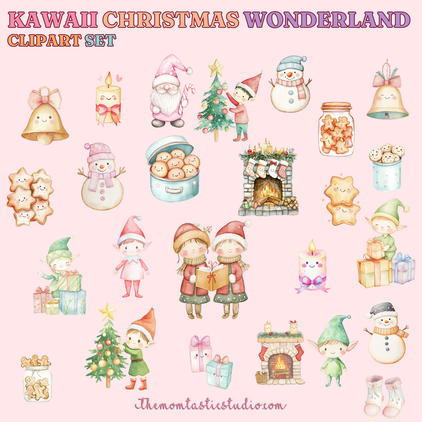 Kawaii Christmas Wonderland Clipart Set - 300 DPI – Instant Download – Commercial Use (Transparent Files)