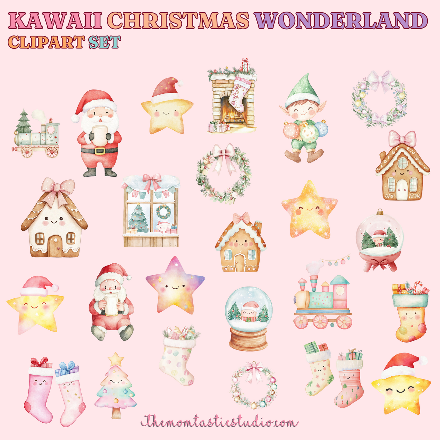 Kawaii Christmas Wonderland Clipart Set - 300 DPI – Instant Download – Commercial Use (Transparent Files)