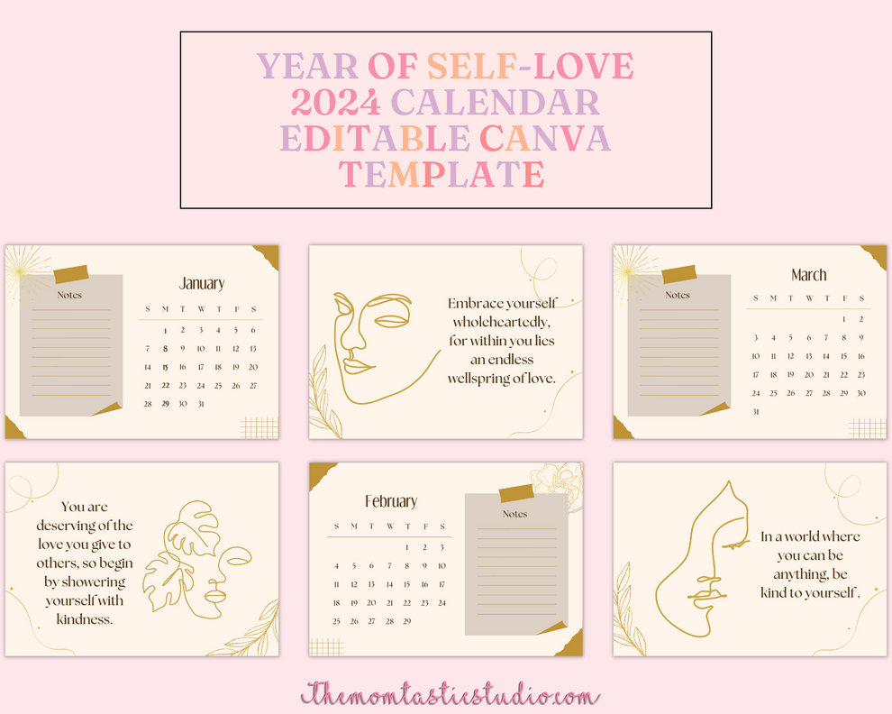 2024 Template Year of SelfLove Calendar Printable Canva Editable