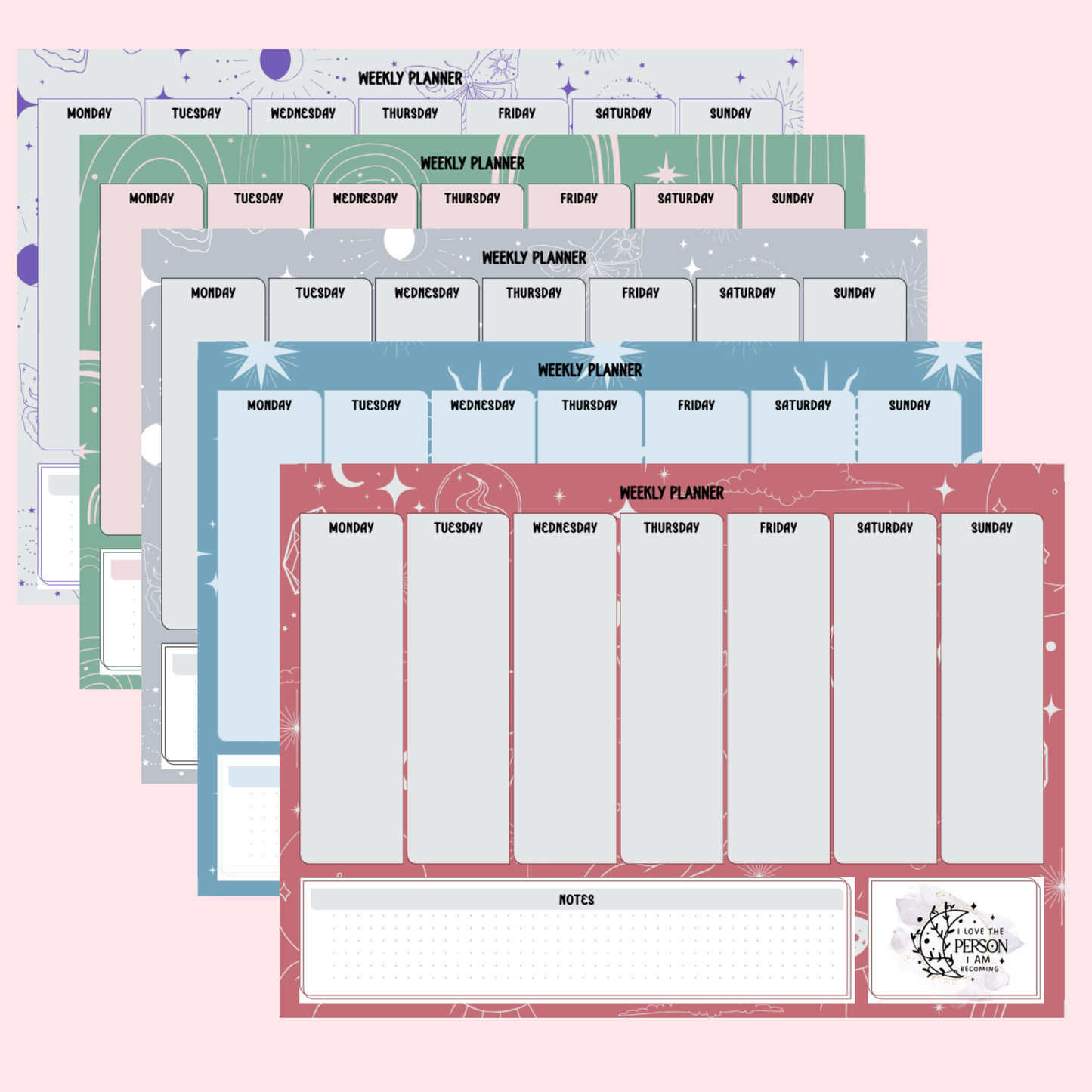 Celestial Weekly Desk Planner - PDF File Only (A4 LANDSCAPE) - Commercial Use