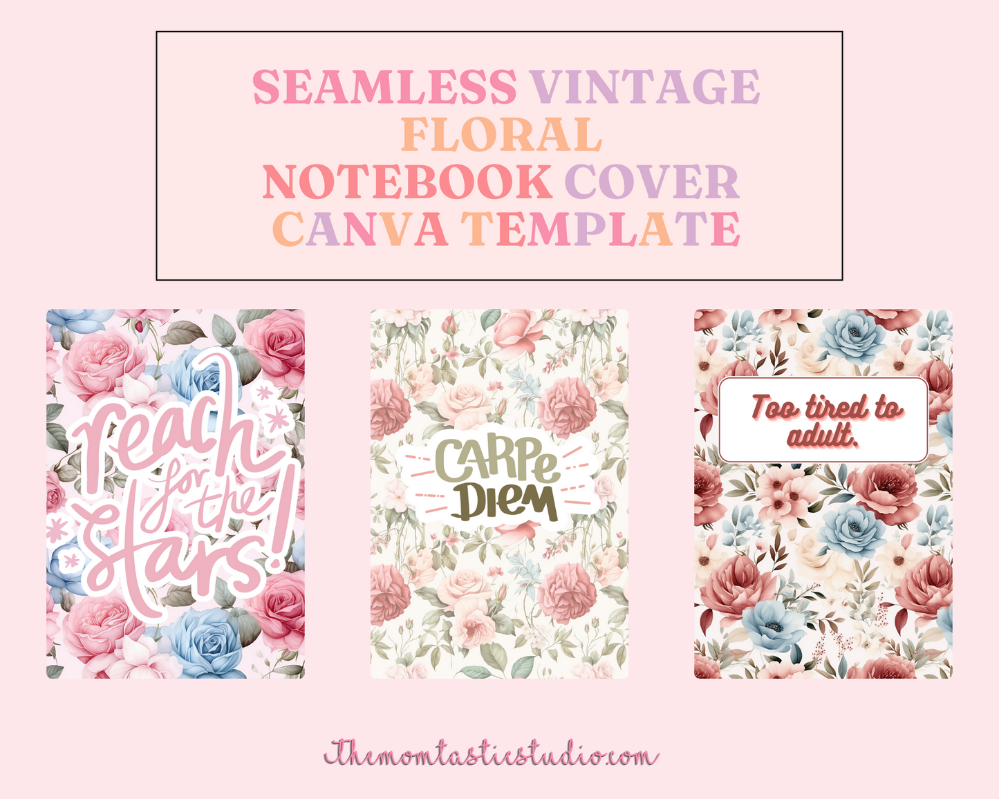 Vintage Floral Notebook Cover Canva Template - 16 Pages - Commercial Use