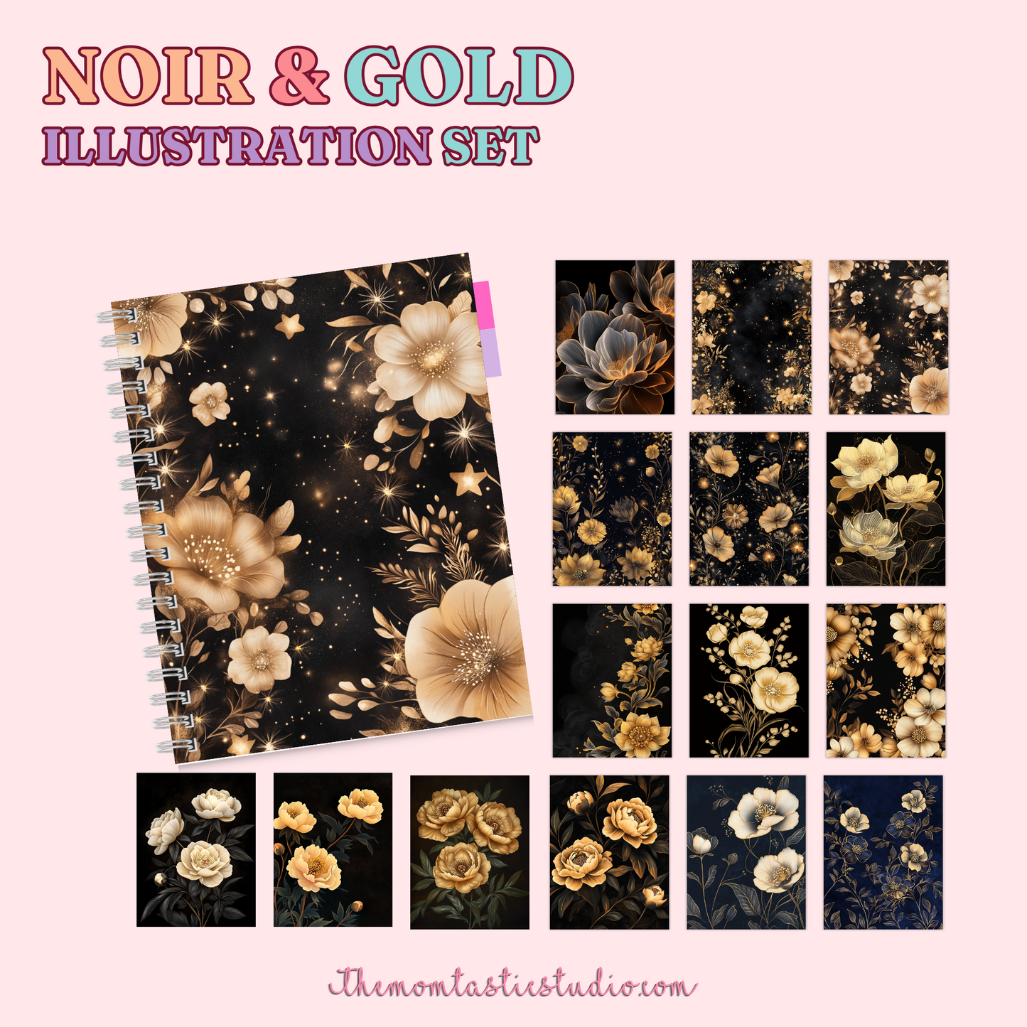 Noir & Gold Illustration Set - 300 DPI – Instant Download – Commercial Use