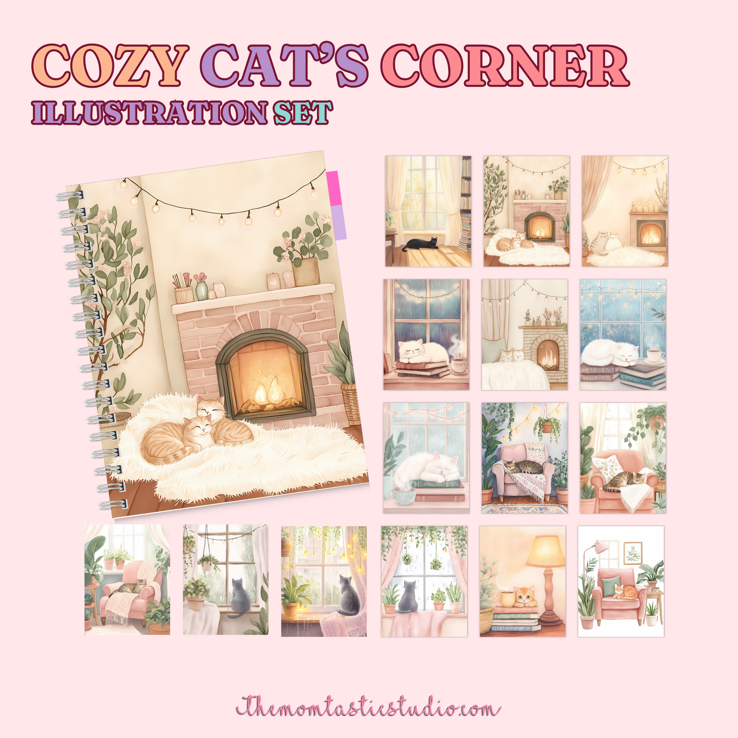 Cozy Cat's Corner Illustration Set - 300 DPI – Instant Download – Commercial Use