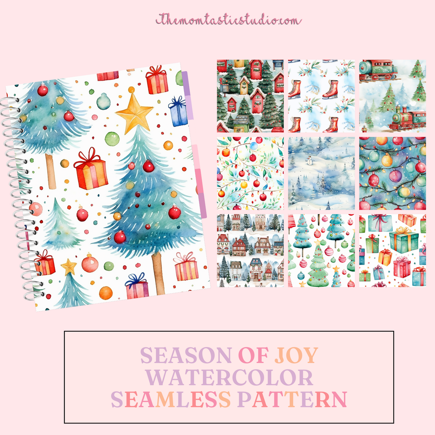 Season of Joy Seamless Pattern, Watercolor Pattern | Christmas Gift Wrappers | Digital Paper | Commercial Use