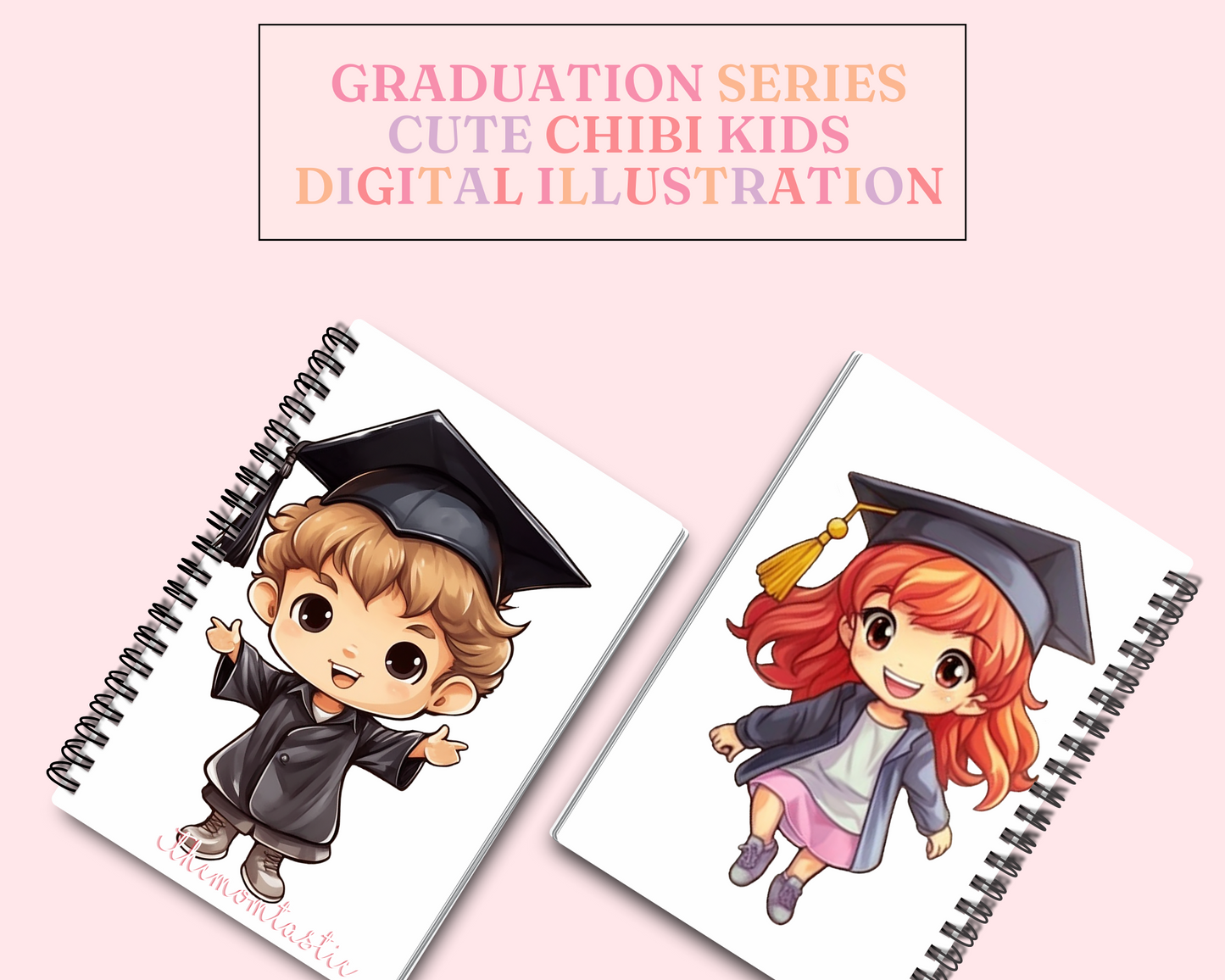 Graduation Series Cute Chibi Kids – High-Quality PNG - Transparent Background - Commercial Use
